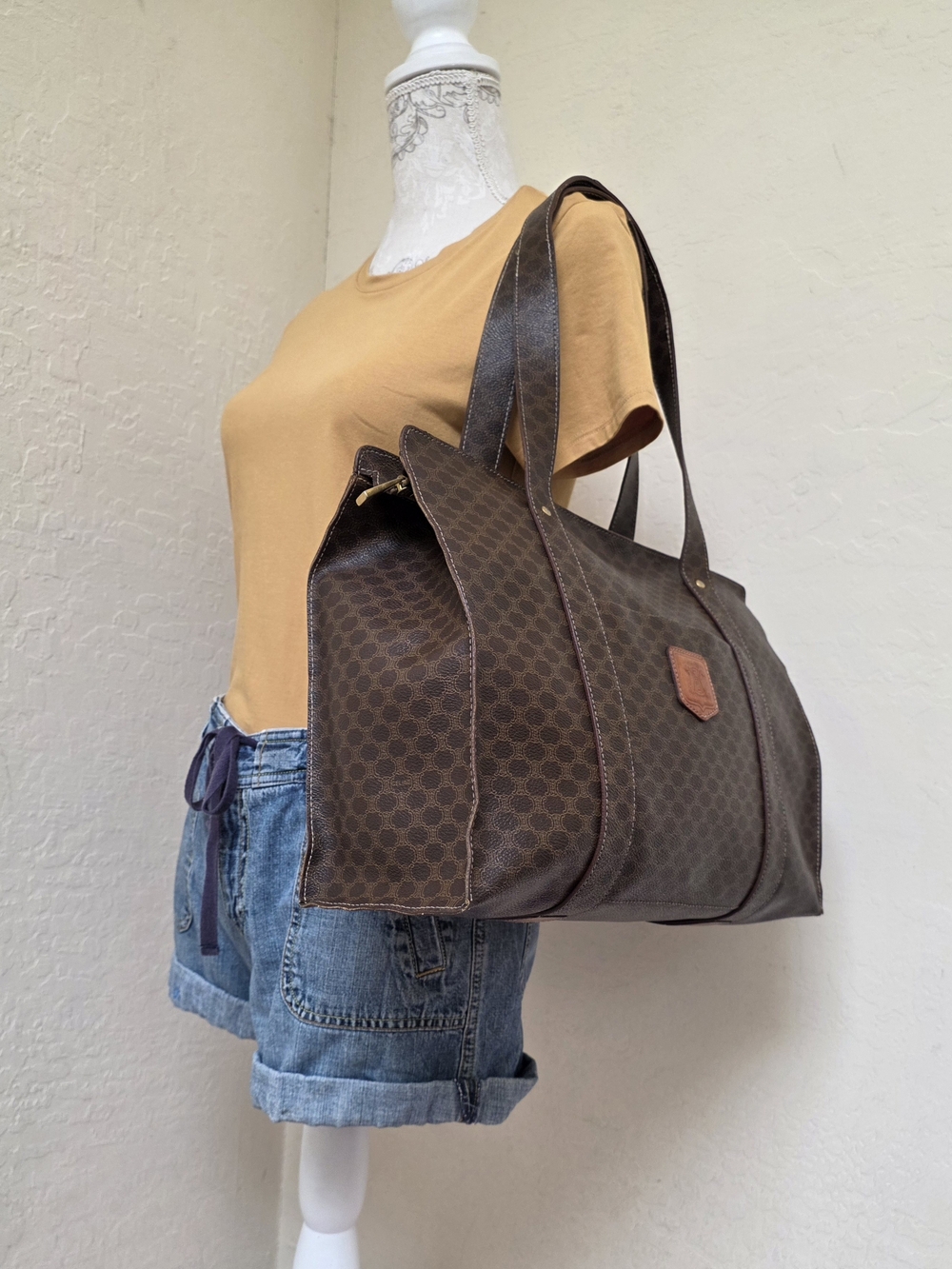 Celine Brown Macadam Vintage Shoulder Tote Bag AUTHENTIC